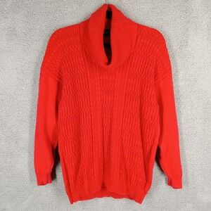 Wainscott Small Cotton Cable Knit Turtleneck Sweater Made‎ in Ireland Red